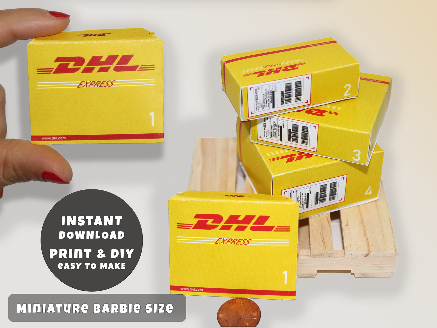 Mini DHL Boxes Printable (1:6, 1:12)