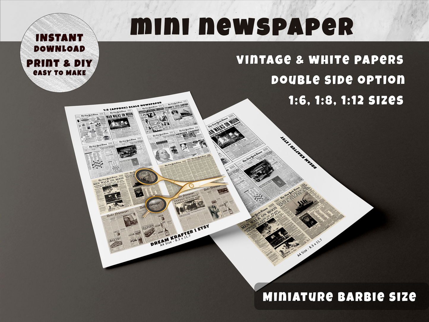 Mini Newspaper Printable (1:6, 1:12)