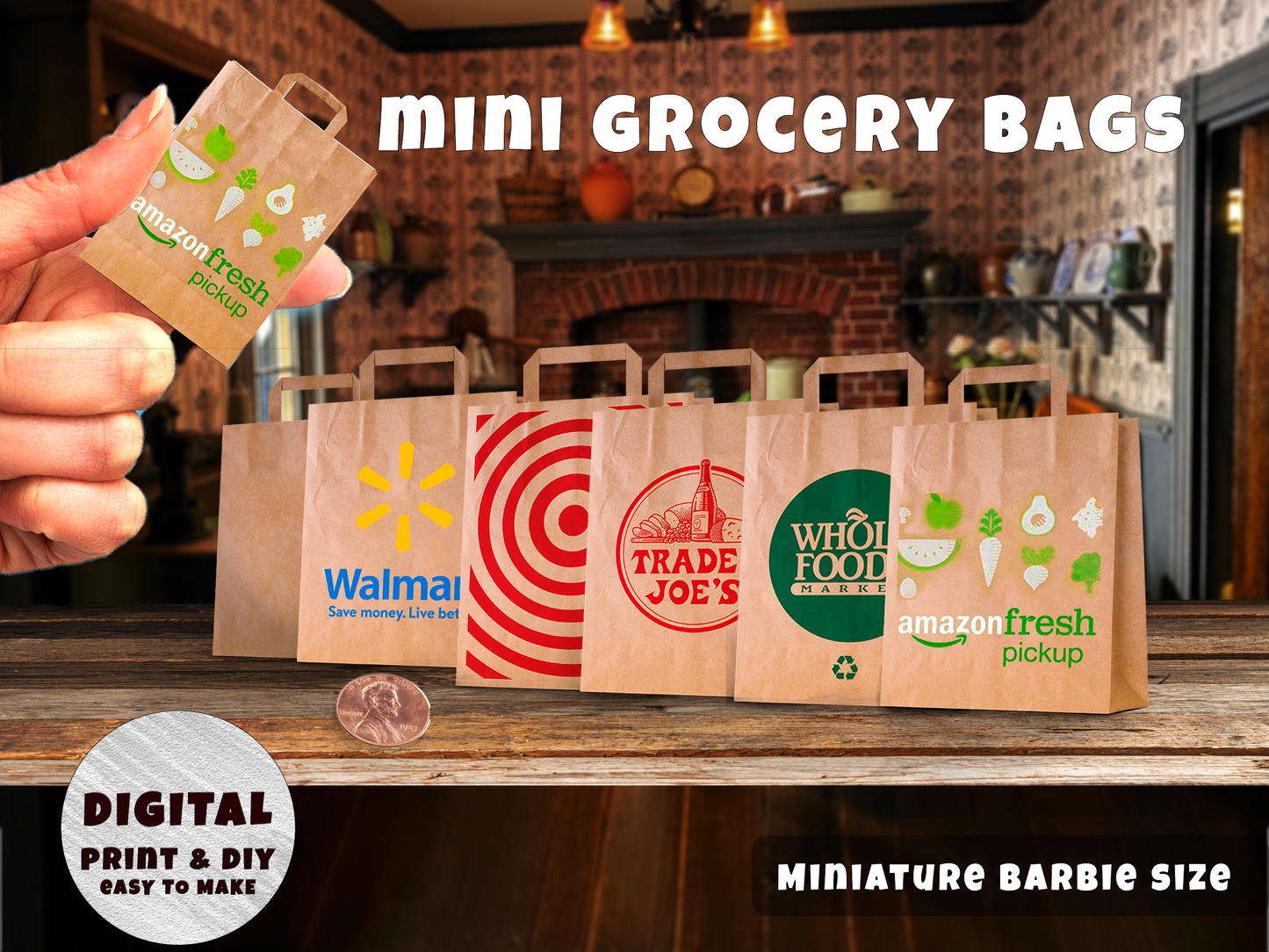 Mini Grocery Bags Printable (1:3 Scale)