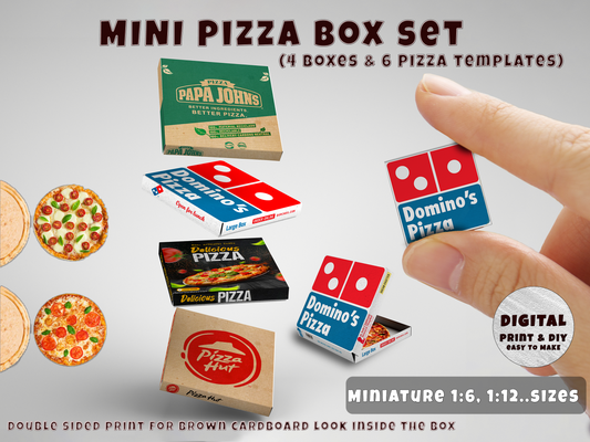 Mini Pizza Box set with Pizza Printable (1:6, 1:12)